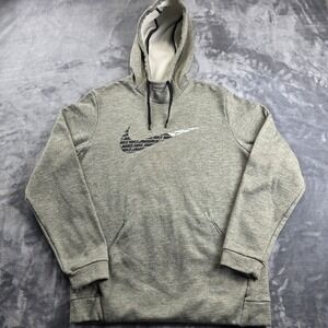 Nike Hoodie Mens Medium Olive Green Dri-FIT Graphic Swoosh Pullover Sweatshirt